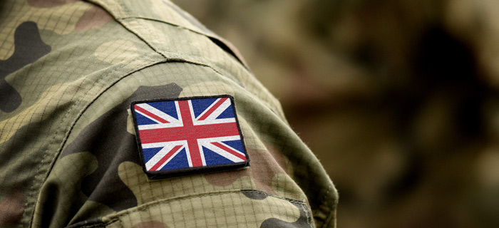 A Great Britain flag on an army uniform